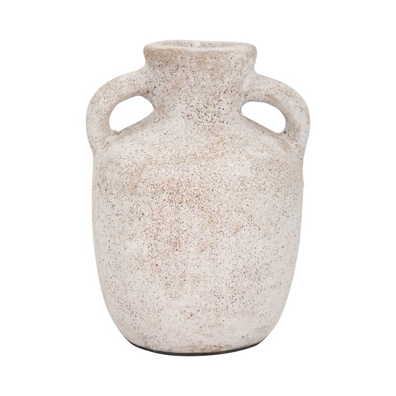 Sagebrook Home Textured Terracotta Blue/ivory Double Handle Vase/ Jug - 5" x 5" x 7" - Ivory/Tan
