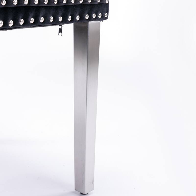 Modern Tufted Solid Wood Velvet Upholstered Dining Chair with Stainless Steel Plating Legs and Nailhead Trim