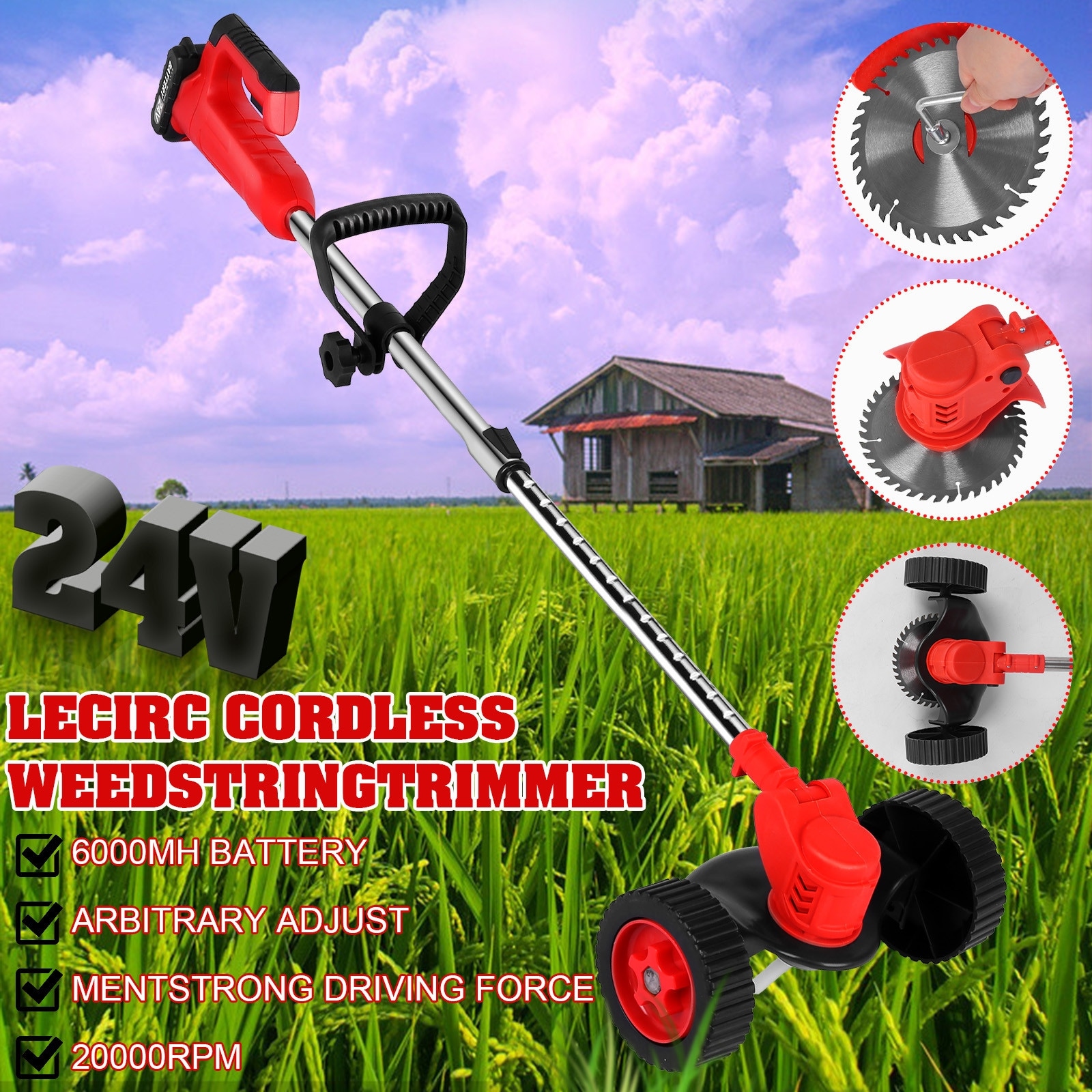 Cordless String Grass T-rimmer Weed Eater With 24V Lithium-ion 2