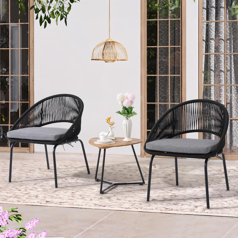 Outdoor 3 Piece Upholstered Wicker Patio Furniture Chair Modern Parlor Set