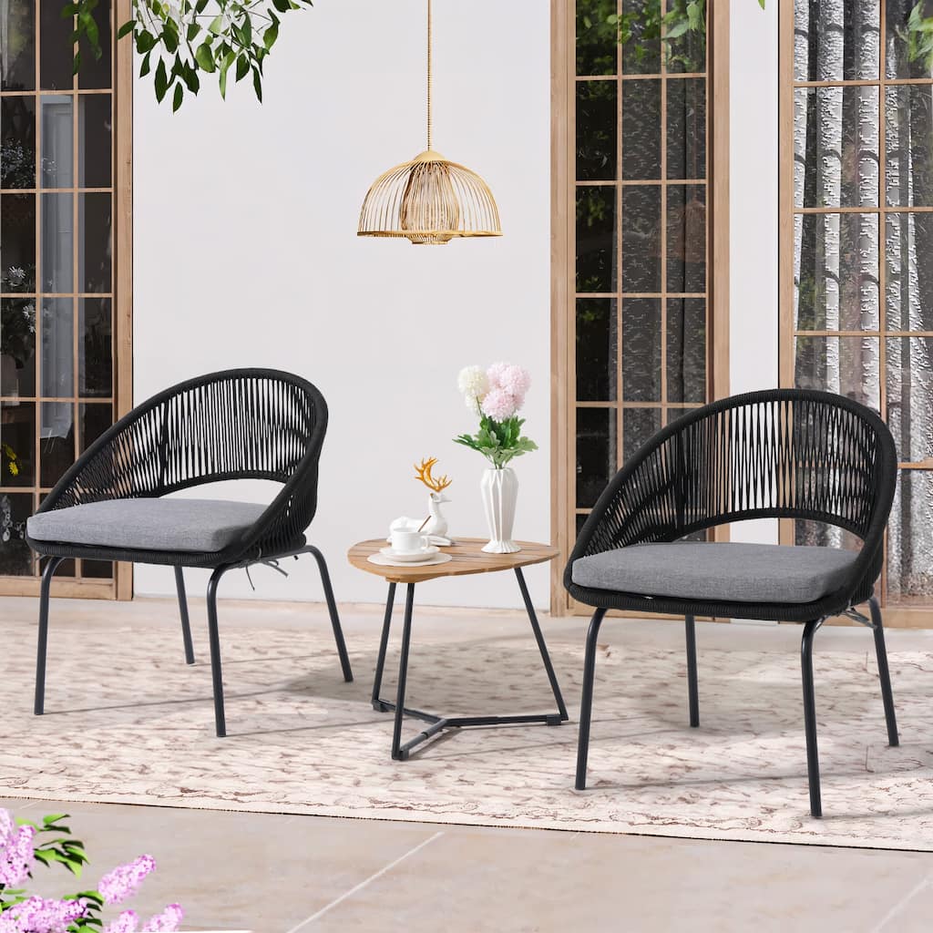 Outdoor 3 Piece Upholstered Wicker Patio Furniture Chair Modern Parlor Set