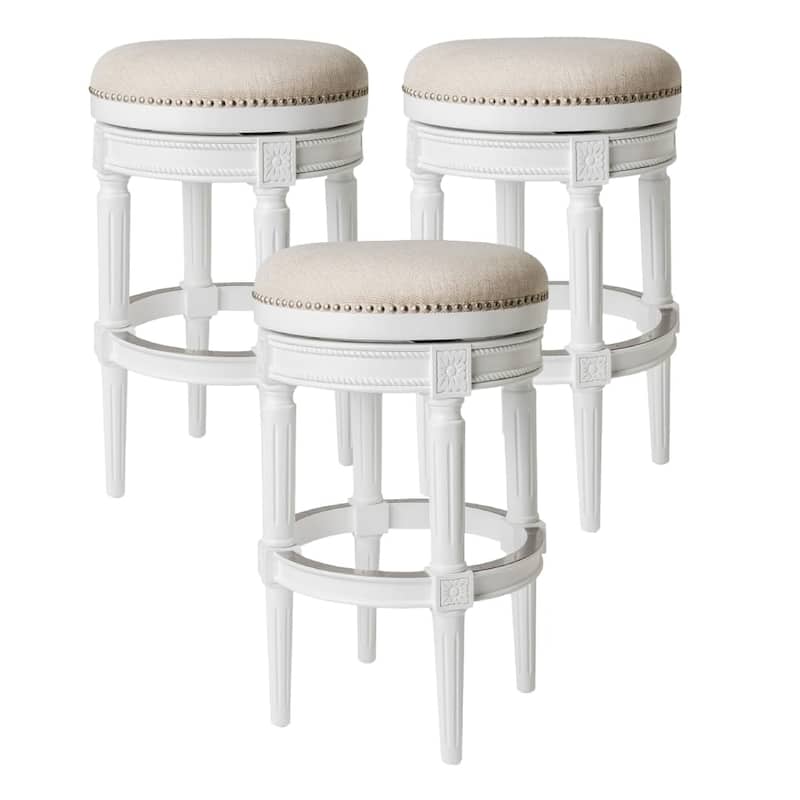 Maven Lane Pullman Backless Swivel Kitchen Stool - Set of 3 - Alabaster White - Bar Height