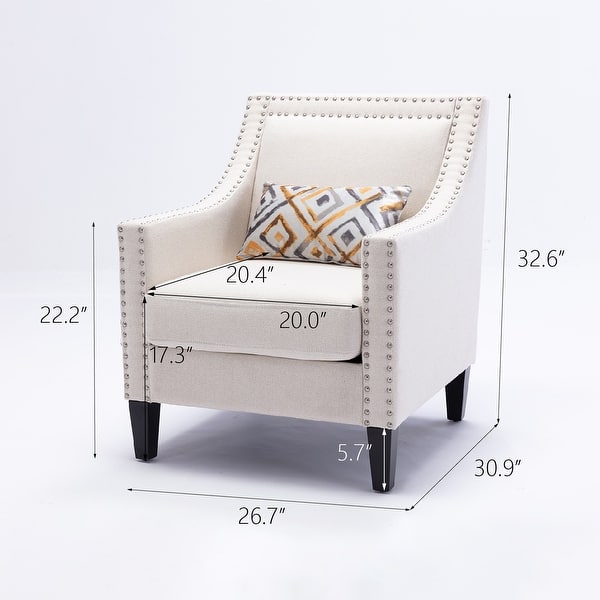 dimension image slide 6 of 6, Linen Accent Armchair Living Room With Nailheads And Solid Wood Legs