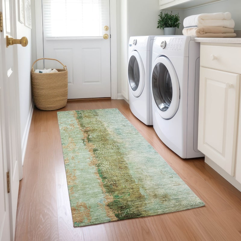 Machine Washable Indoor/ Outdoor Chantille Modern Contemporary Rug - Green - 2'3" x 7'6"