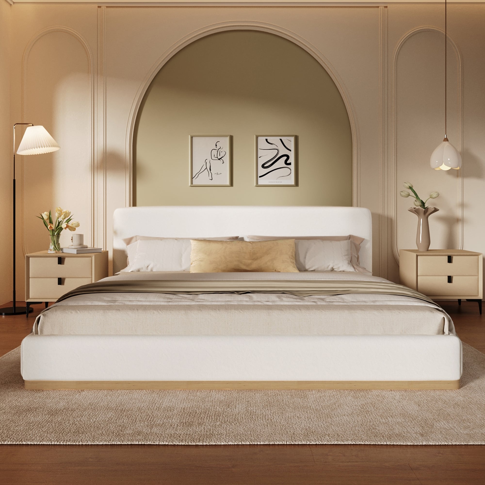 87.2''Elegant Upholstered Bed With Solid Wood Frame