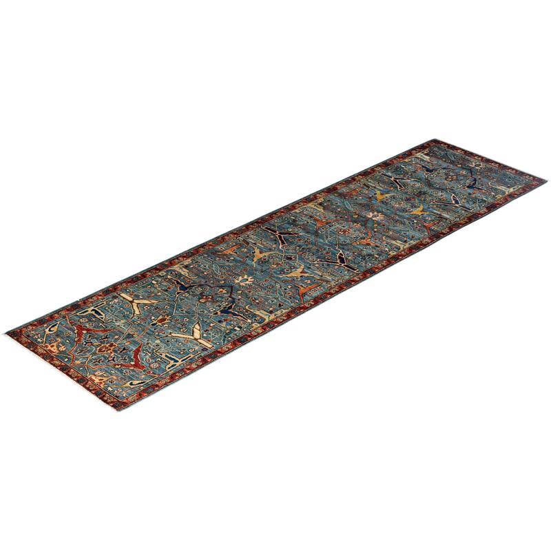 Serapi One-of-a-Kind Hand-Knotted Runner Rug - Light Blue, 2' 8" x 9' 9" - 2' 8" x 9' 9"