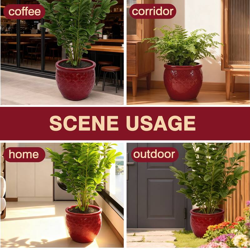 3 Handmade Ceramic Planter Set for Monstera Large Plants Glossy Finish