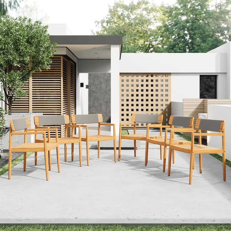 4-Piece Acacia Wood Patio Set Outdoor Dining Table Chairs with Armrests All-Weather