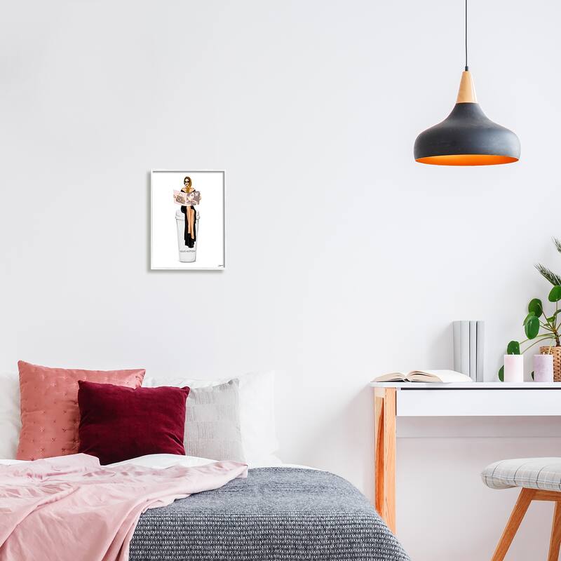 Stupell Girl Reading on Coffee Framed Giclee Art Design by Ziwei Li