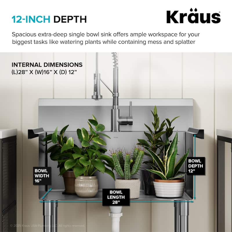 KRAUS Standart Pro 32 in. Stainless Steel 1-Bowl Laundry Utility Sink