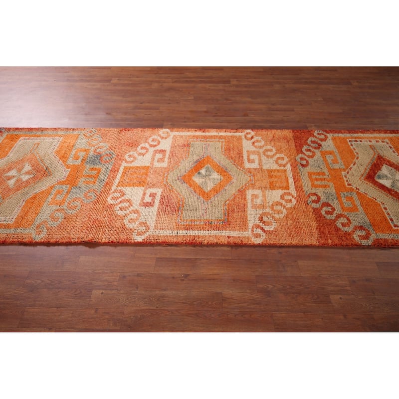 Transitional Oushak Oriental Vintage Runner Rug Handmade Wool Carpet - 3'2"x 11'9"