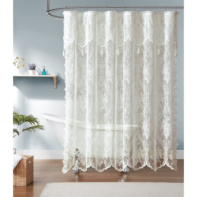 WARM HOME DESIGNS Lace Shower Curtain with Attached Valance & 7 Tassels in 3 Colors
