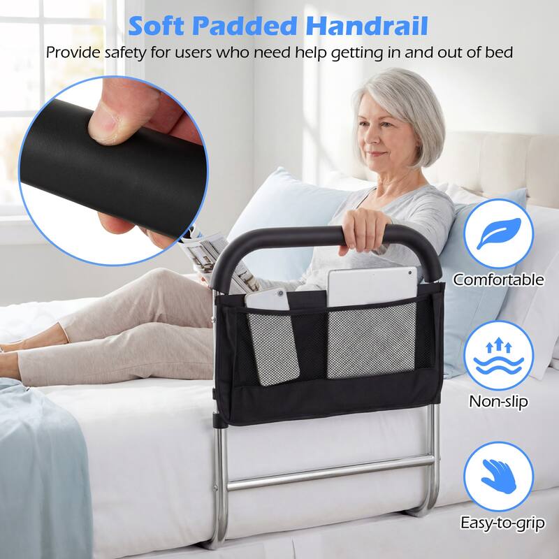 Gymax Bed Rails for Elderly Adults Height Adjustable Bed Assist Safety - Black & Sliver