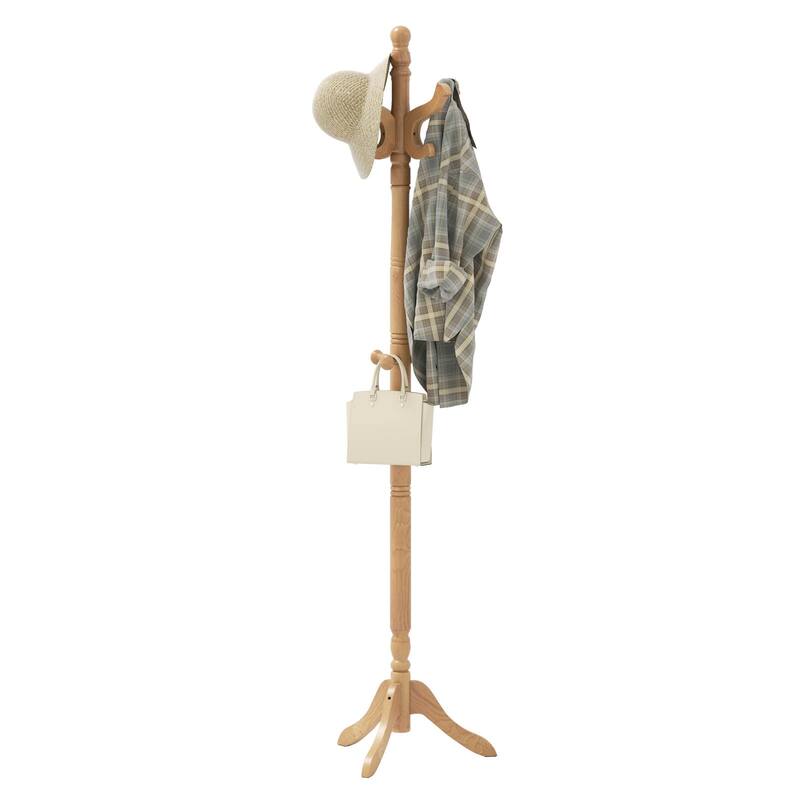 Costway Solid Rubber Wood Coat Rack with 3 Adjustable Heights and 11 - See Details - Natural
