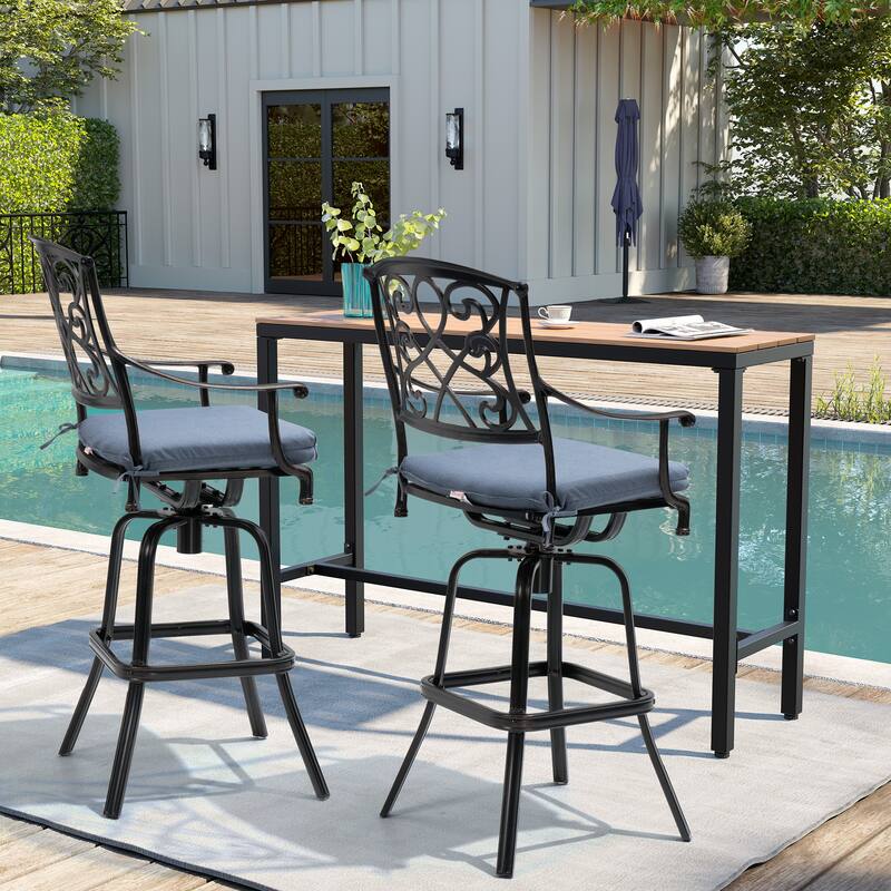 Pellebant Patio Aluminum Swivel Bar Stool with Sunbrella Cushion
