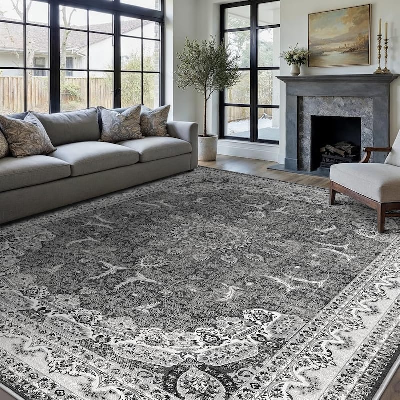 Bohemian Faux Cashmere Rug - 9' x 12' - Black