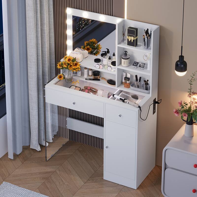 Makeup Vanity with 3 Lighting Modes and Charging Station