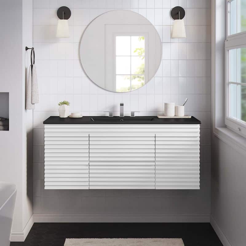 Render 48" Wall-Mount Bathroom Vanity - White Black