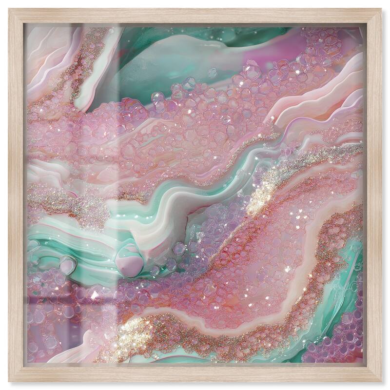 Pink and Mint Crystal III Shadowbox by Art Remedy - Natural - 30" x 30"