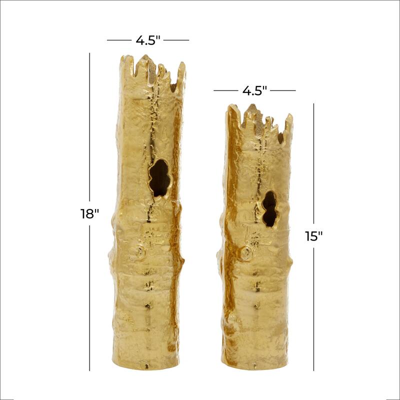 Aluminum Metal Tree Trunk Inspired Decorative Vase - Set of 2 Gold or Silver - CosmoLiving by Cosmopolitan