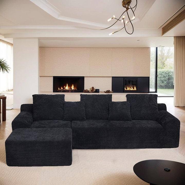 Chenille L-shaped Sectional Sofa, Modular Couch with Adjustable Configurations - Ottoman, Single Sofa Chair and Loveseat