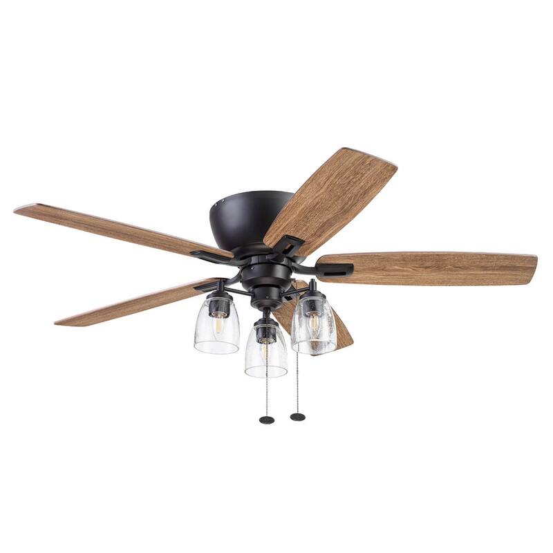 52" Prominence Home Arthur Espresso Industrial Farmhouse Flush Mount LED Ceiling Fan with Light, Pull Chain - 52