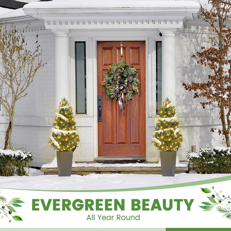 2 Pcs 4 FT Artificial Cedar Trees, Artificial Cypress Topiary Tree with Cement Flower Pot