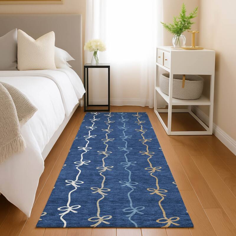 Machine Washable Indoor/ Outdoor Modern Bow Stripe Chantille Rug