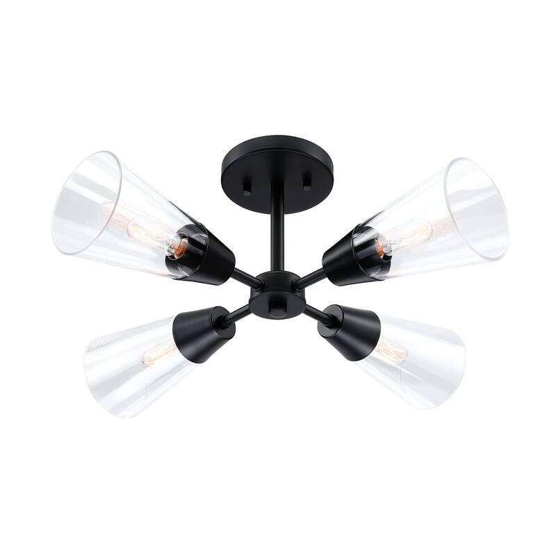 Norro 21 in. 4-Light Matte Black Modern Semi Flush Mount Light
