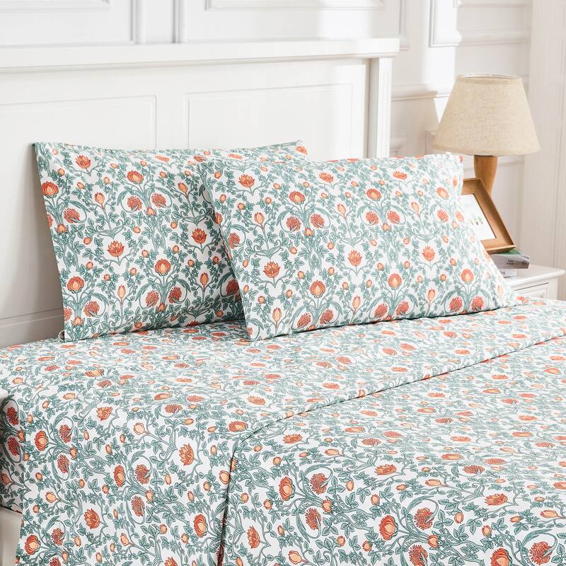 Printed Design Cotton Collection Crafted Sheet Set and Pillowcases