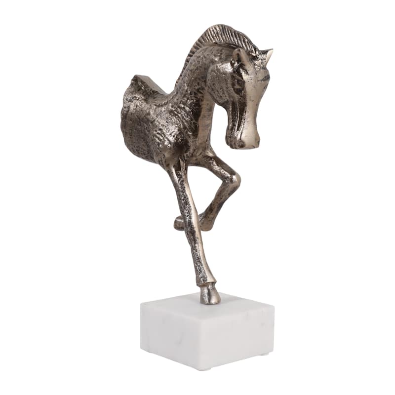 Decorative Horse Figurine Sculpture on Marble Base - 13.5"