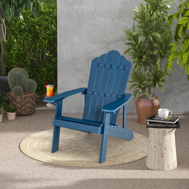 Weather Resistant HIPS Outdoor Adirondack Chair with Cup Holder - 33.4" x 30" x 37"