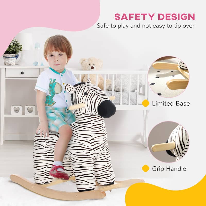 Black and White Zebra Rocking Horse for Toddlers Ages 2 to 4 with Plush Seat and Realistic Sounds - 26.6" L x 11.6" W x 23.6" H