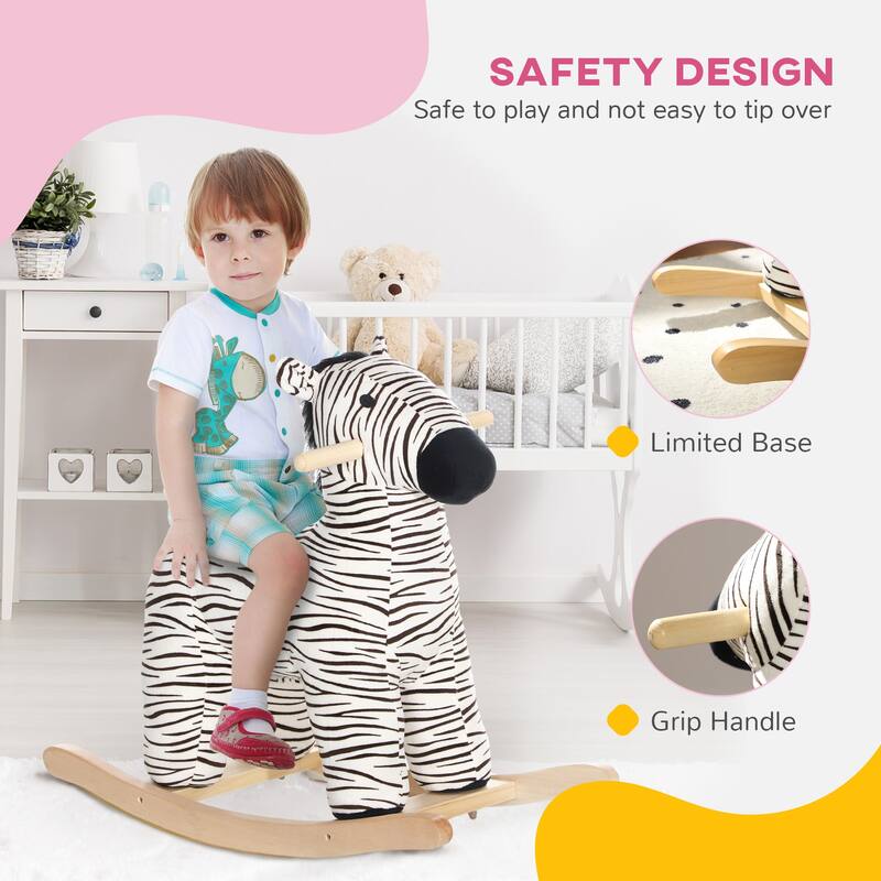 Rocking Horse, Kids Rocking Animal, Zebra Shaped Ride on Horse with Realistic Sound for Boys & Girls 2-4 Years, Black