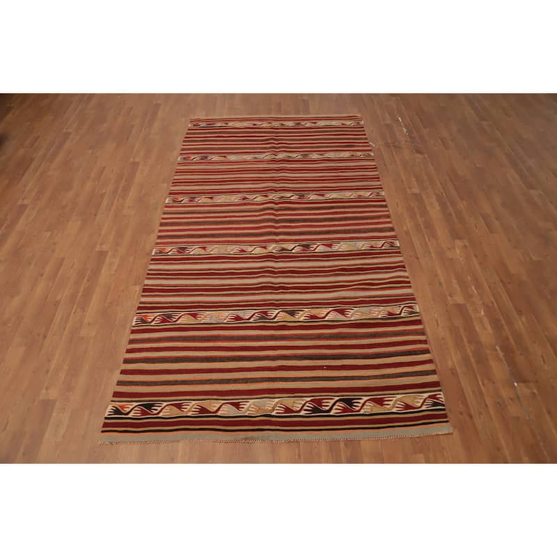 Hand Woven Oriental 100% Wool Carpet Southwestern Tribal Multi-Colored Kilim Area Rug - 9' 6'' X 4' 10''