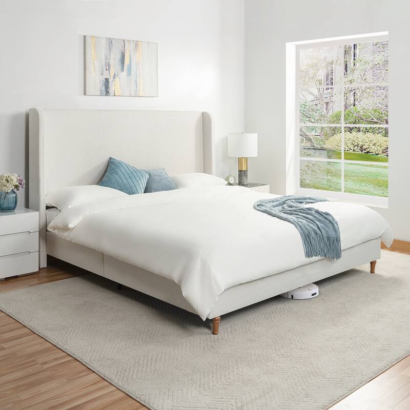 Queen Size Bed Frame High Headboard Upholstered Platform Bed