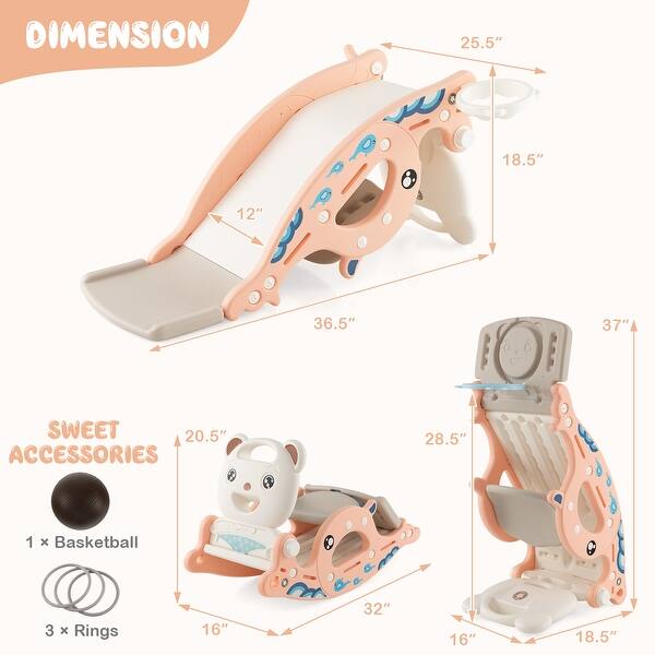 4-in-1 Kids Slide Rocking Horse with Basketball and Ring Toss - 36.5"L x 25.5"W x 18.5"H