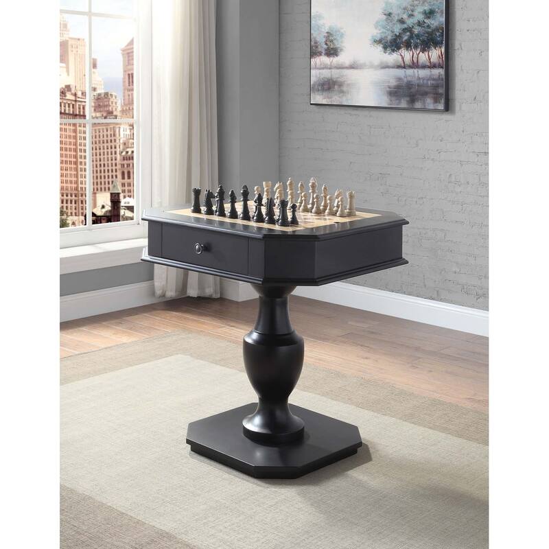 2 Drawers Wooden Game Table with Reversible Game Tray in Black