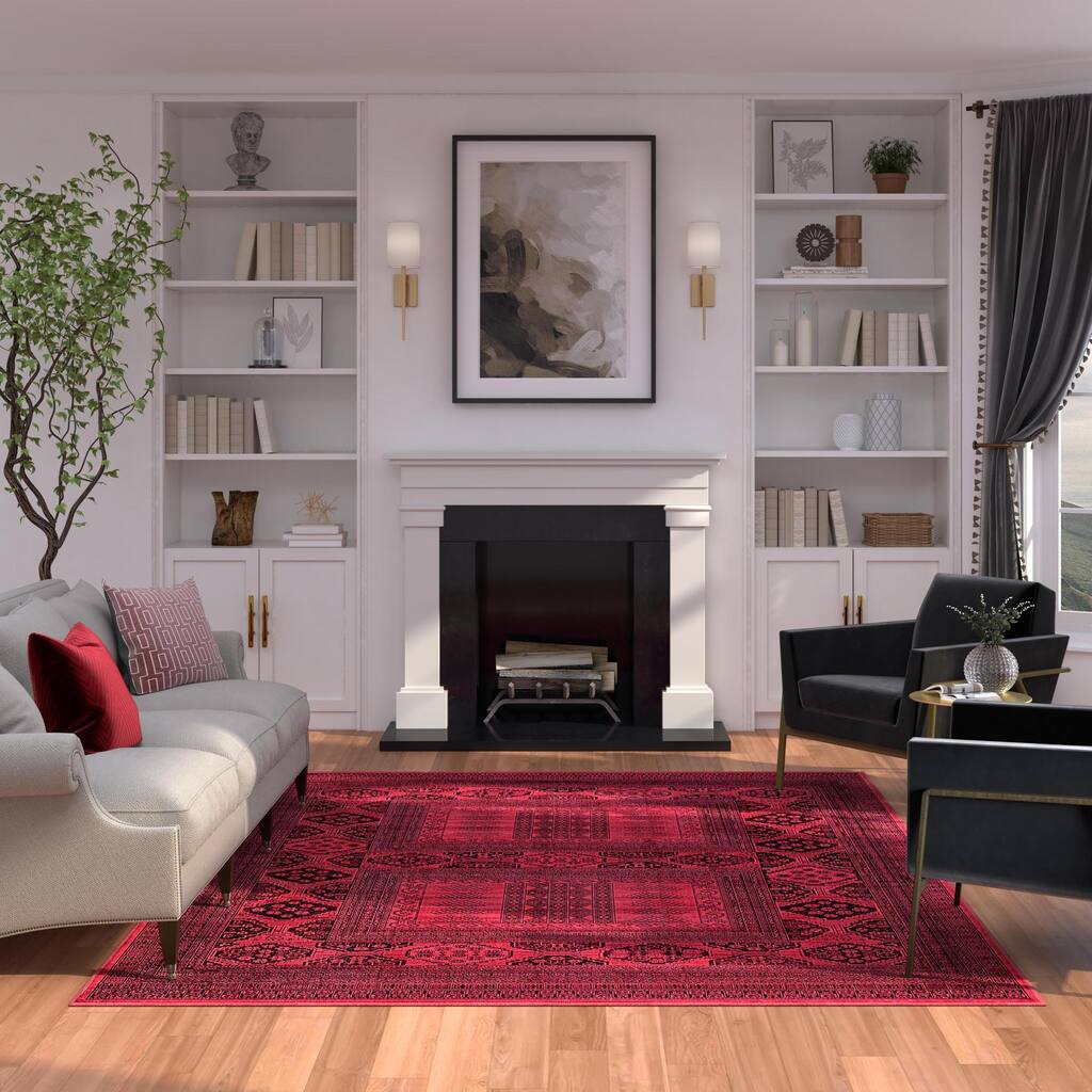 Viscose Area Rug 3x5, Red & Black - 3' x 5' Oval