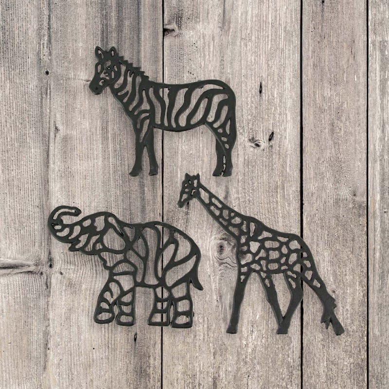 Zeckos Black Cast Iron Safari Animal Kitchen Trivets (Set Of 3) - 0.5 X 9.5 X 8.75 inches
