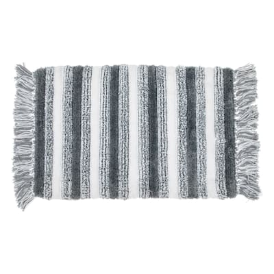 Microfibre Striped Bath Mat With Fringe Gray 20X32