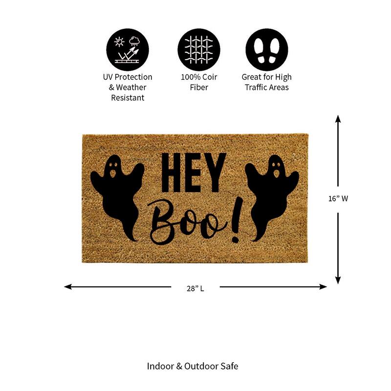 16 in. x 28 in. Coir Halloween Greeting "Hey Boo!" Door Mat