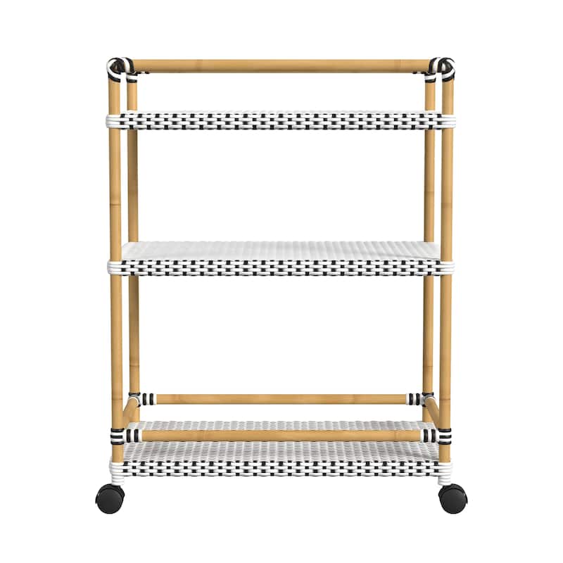 Tobias Outdoor Rattan and Metal 3- Tier Rattan Bar Cart
