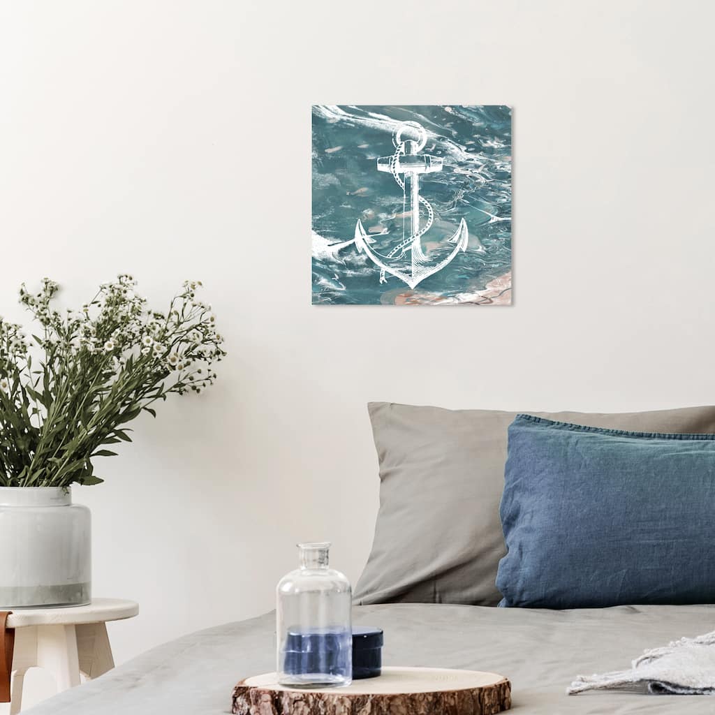 Wynwood Studio Prints Nautical and Coastal Anchors Away Blue and Turquoise Nautical & Coastal Wall Art Canvas Print