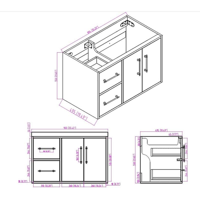 Victoria 36'' L Wall-Mounted Vanity Set with Motion Sensor LED light Top Cabinet