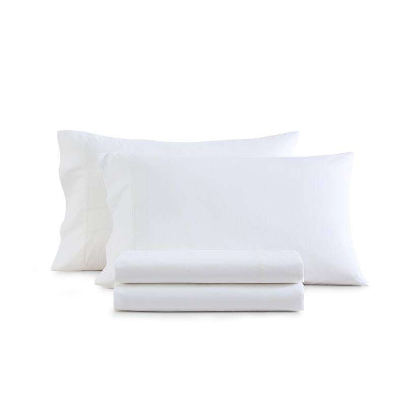 Martha Stewart Lilly Pond Leaf Embroidered Cotton Sheet Set - Pink - Queen