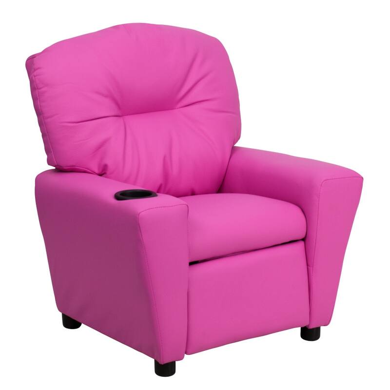 Contemporary Kids Recliner with Cup Holder - Hot Pink Vinyl