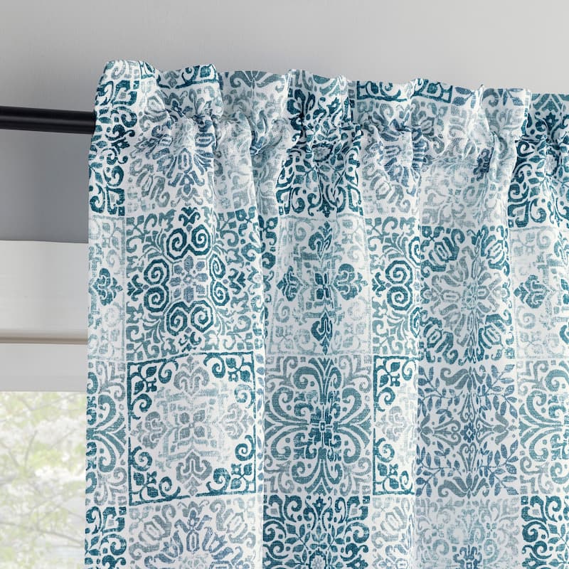No. 918 Genoa 2-pack Mosaic Semi-Sheer Rod Pocket 2-Piece Kitchen Curtain Tier Pair