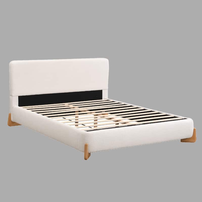 Soft Boucle Fabric Upholstered Bed Frame with Wooden Slats, Full/Queen/King Sizes - Stylish & Durable