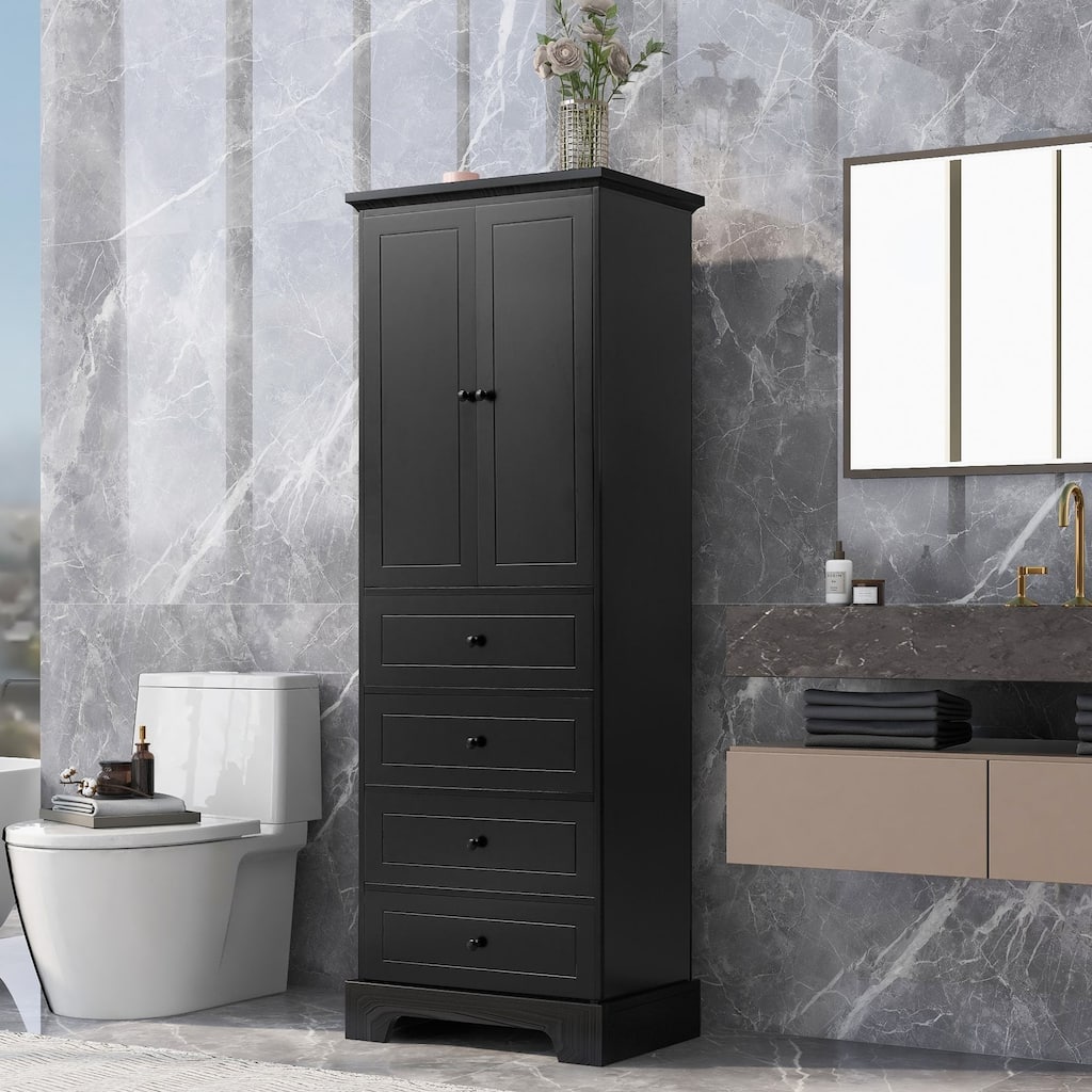 Classic Bathroom Storage Cabinet with 2 Doors & 4 Drawers — Elegant & Versatile